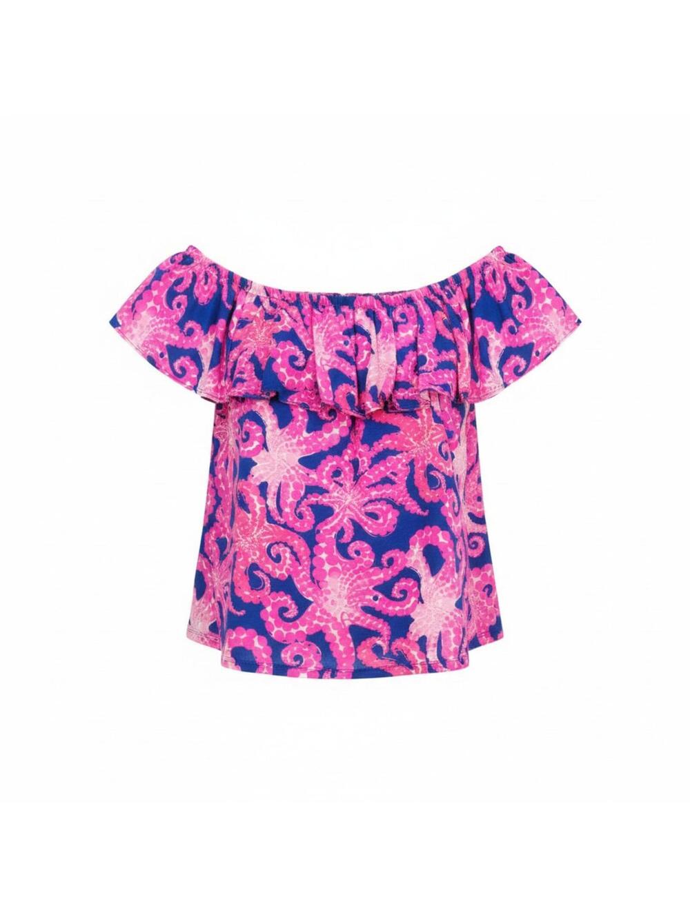 Lilly Pulitzer Off-the-Shoulder Ruffle Top - "Inky Octopus" Print Size M